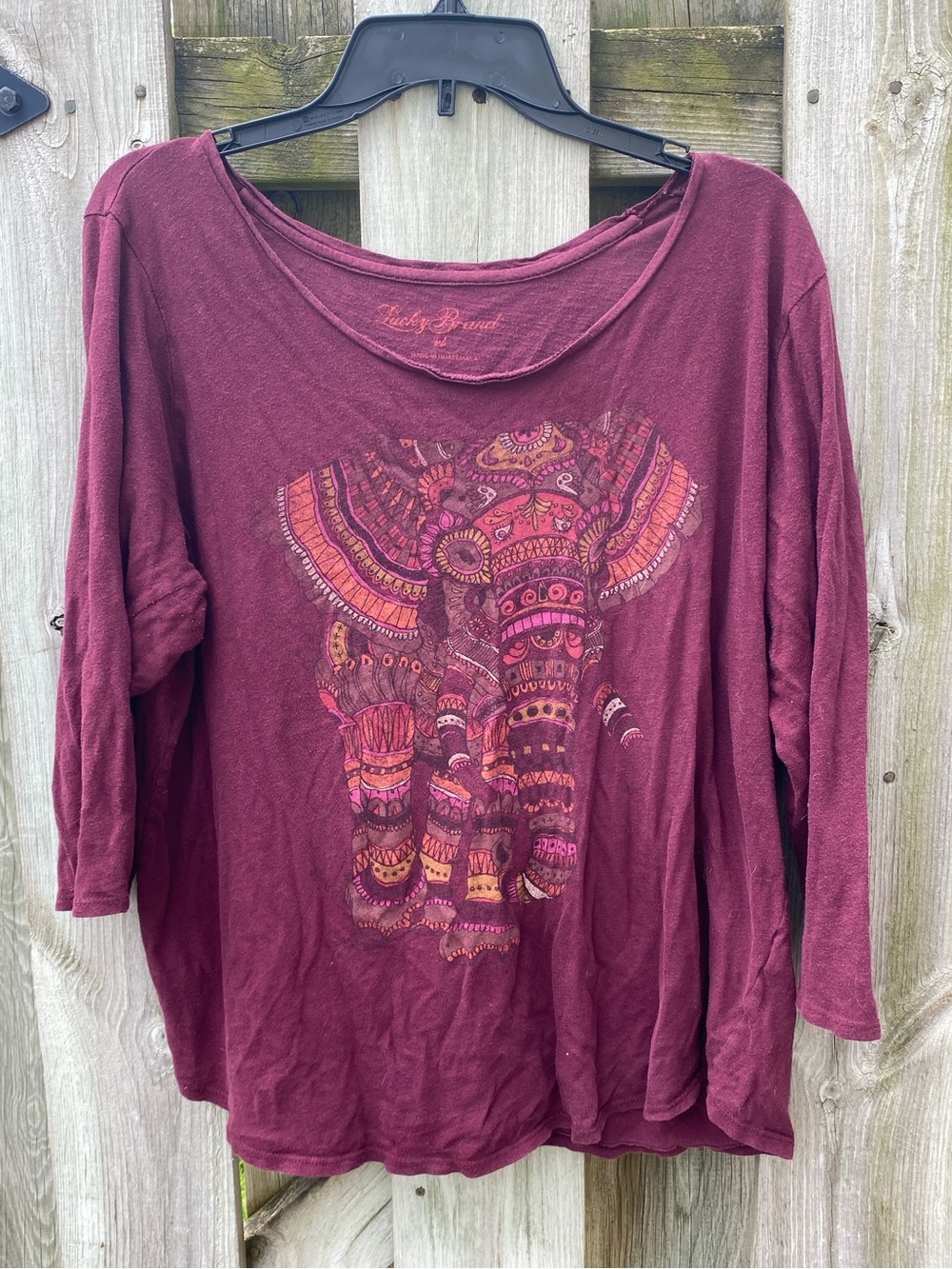 LICKY BRAND Shirt 100% Cotton Bohemian Elephant Graphic